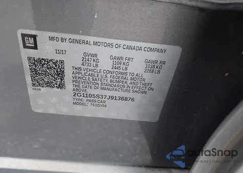 2018 Chevrolet Impala 1Lt z USA, uszkodzony, nr VIN 2G1105S37J9136876